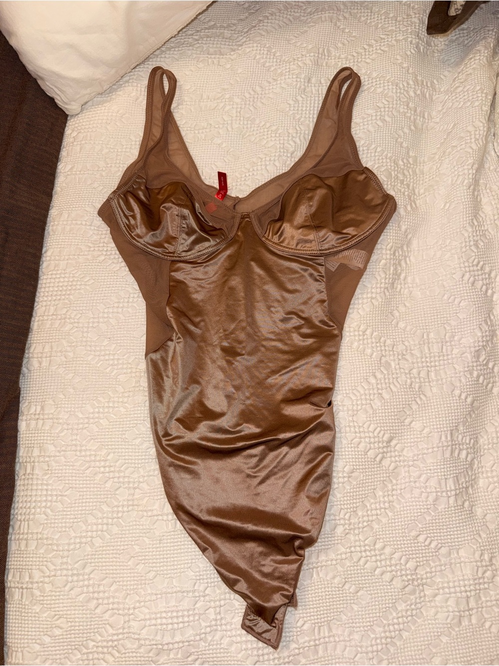 SPANX Brown Satin Shaping Bodysuit with Underwire